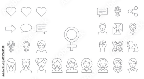 Feminism Icons: Female Symbols, Diversity, Empowerment, Social Media, Communication