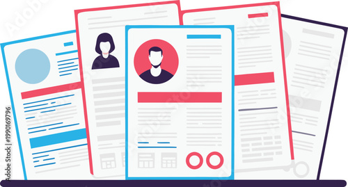 A collection of modern resumes on a laptop screen with colorful designs