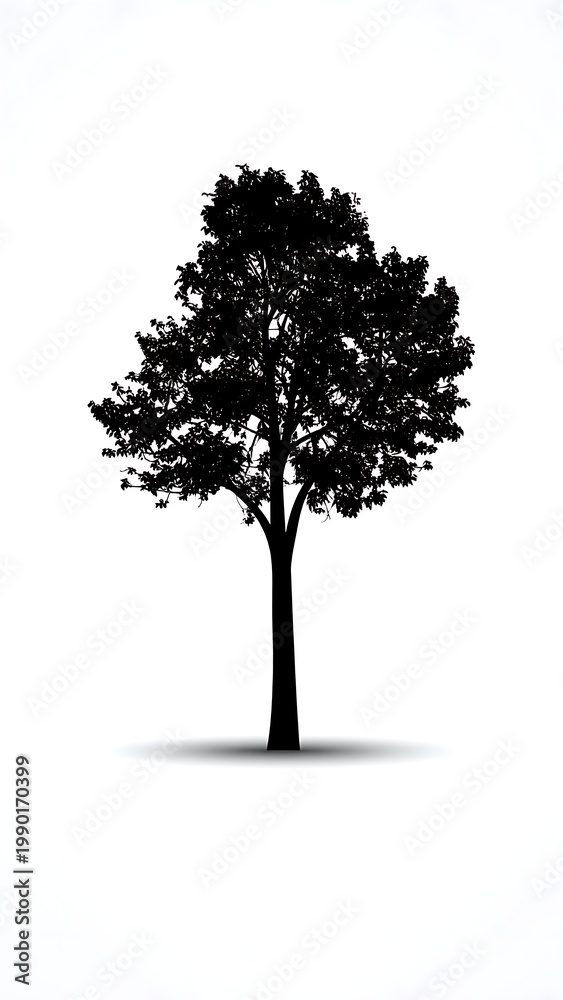 Fototapeta premium A solitary tree silhouette against a white background