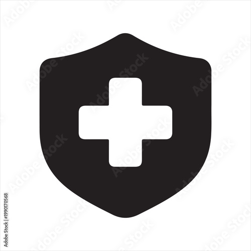 Medical Health Insurance Icon with Cross and Shield Silhouette