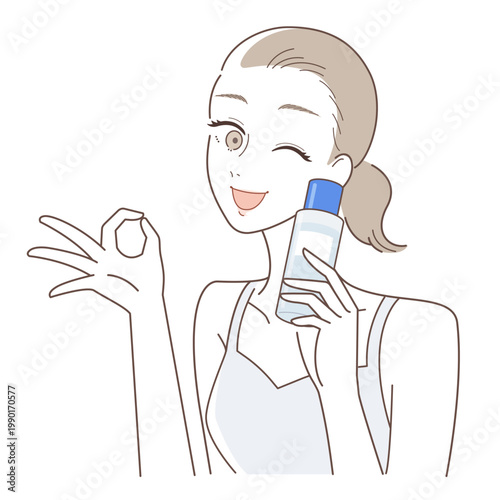 化粧水をおすすめする女性のスキンケアイメージ（保湿・美肌・OKサイン）