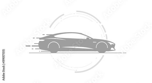 Speeding Grey Sports Car Side.