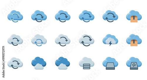Cloud Computing Icons: Data Transfer, Storage, Upload, Download, Network, Package