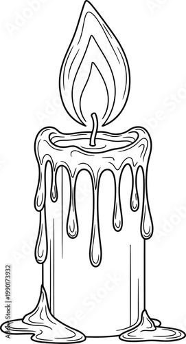 Melting Dripping Candle With Flickering Flame Illustration.