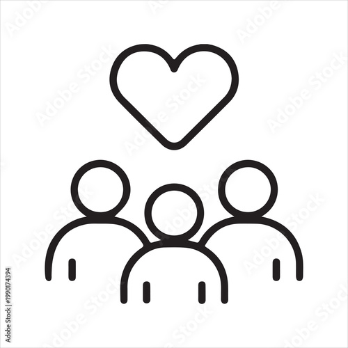 Stylized icon of three people with a heart symbol above them
