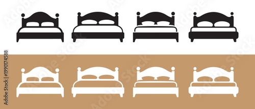 Collection of Silhouette Beds. Black and White Icons on Contrasting Backgrounds.