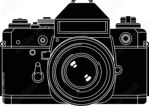 Retro Film SLR Camera Front View.