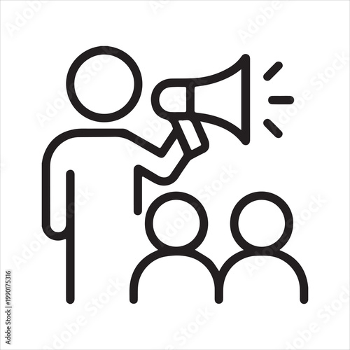 Person with megaphone addressing a crowd of people icon