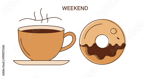 A Steaming Cup of Coffee and a Delicious Donut, Perfect for a Relaxing Weekend Morning