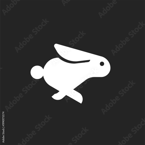 Minimalist White Running Rabbit Icon on Dark Background