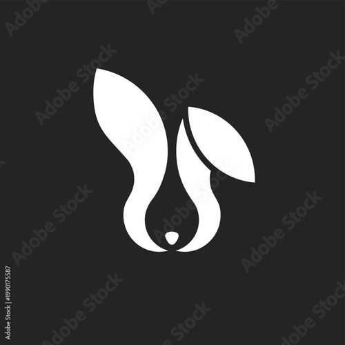 Abstract White Dog Head Logo Design with Minimalist Ears and Nose on Black Background