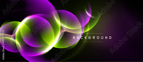 Abstract vibrant design. Flowing shapes, purple, green hues create dynamic visual effect. Modern background element.