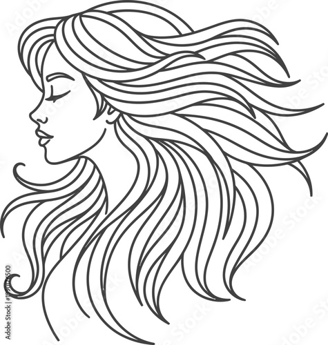 Woman Profile With Flowing Long Hair Illustration.