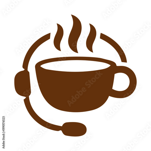 Coffee cup and headset icon remote work customer support communication vector