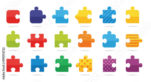 Colorful Puzzle Pieces Collection - Teamwork, Solution, Strategy, and Ideas
