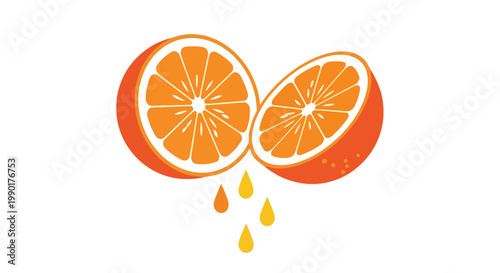 Bright Orange Halves Dripping Juicy Citrus Slices Fresh.