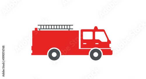 Vibrant Red Fire Truck Emergency Rescue Vehicle On Scene.