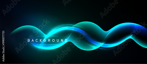 Abstract wavy lines, vibrant teal hues, dark background. Modern design element, smooth curves, dynamic composition. Minimalist aesthetic.
