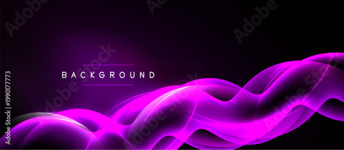 Abstract purple waves over black background. Smooth lines create dynamic, flowing visual effect. Modern design element.