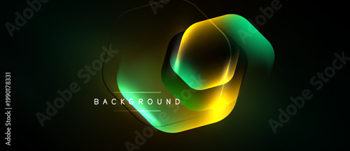 Abstract hexagon design. Vibrant gradients blend green, yellow, gold. Modern aesthetic suitable for backgrounds, presentations. Minimalist style.