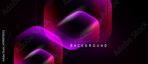 Abstract geometric shapes, vibrant gradients, dark background. Modern design elements create dynamic visual effect.