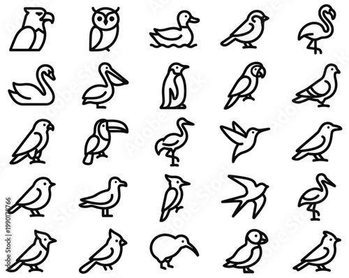Bird silhouette collection icons, vector graphics for nature and wildlife art