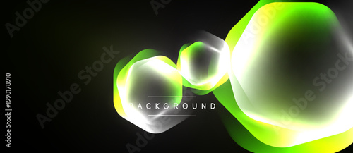 Abstract neon shapes, glowing lines, dark background. Modern design elements create vibrant visual effect.