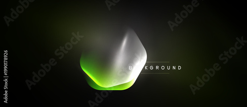 Abstract fluid shape, silver, green highlights. Dark background creates contrast, modern design element. Minimalist aesthetic.