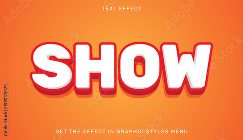 A vibrant orange background with a large white and red text effect that reads SHOW