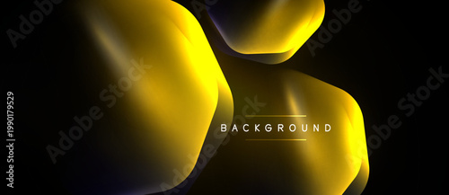 Abstract golden shapes overlap dark background. Smooth gradients create dynamic visual effect. Modern design element for presentations.
