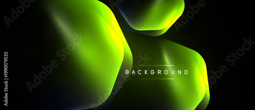 Abstract fluid shapes, vibrant green hues, dark background. Modern design element, dynamic composition, smooth gradients present.