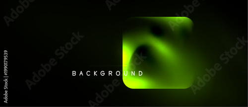 Dark backdrop features vibrant green square. Fluid shapes create abstract design. Text reads BACKGROUND below. Minimalist, modern aesthetic.