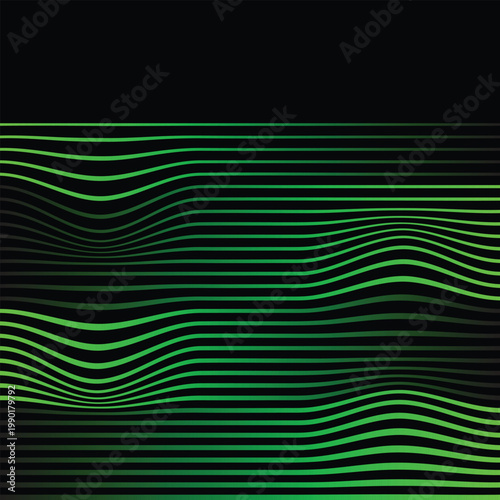 Green Wavy Lines Abstract Background with Horizontal Distortion Effect