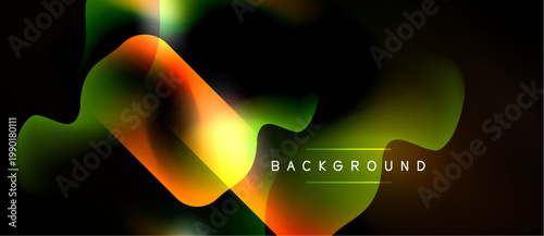 Abstract fluid shapes, vibrant colors blend. Dark background emphasizes glowing gradients, modern design element.