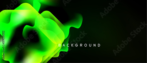 Abstract green fluid shapes over black background. Text reads background. Dynamic composition, vibrant colors, modern design.
