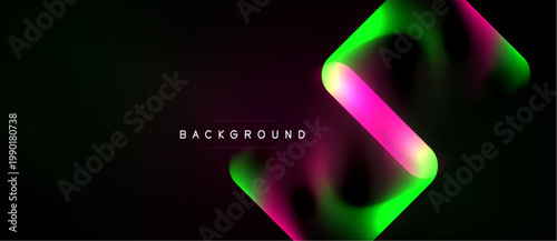 Abstract gradients form flowing shapes. Vibrant pinks, greens blend against dark backdrop. Minimalist design, modern aesthetic.