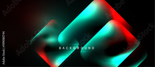 Abstract fluid shapes, vibrant teal, red hues. Dark background creates dynamic visual effect. Modern design element.
