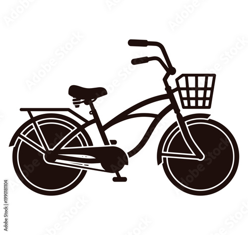 Brown bicycle with basket on front wheel isolated on white background