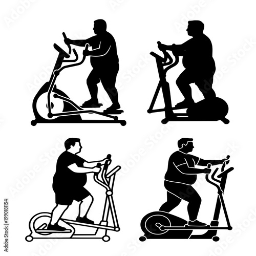 silhouette of a fat man Elliptical machine fitness 4 set icon