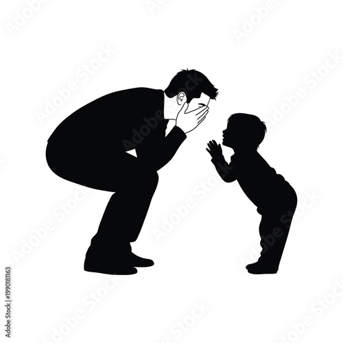 Father and child silhouette playful moment for Father's Day greeting card or poster design