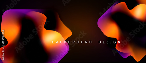 Abstract fluid shapes, vibrant colors blend. Orange, purple, yellow gradients create dynamic background design. Dark space surrounds forms.