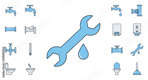 Plumbing Services and Tools Icons Set
