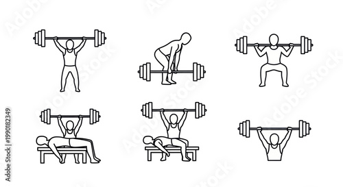 Weightlifting Exercise Icons: Strength Training Set