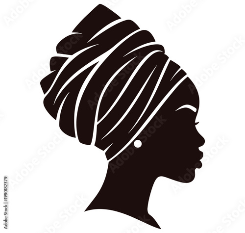 silhouette of a woman wearing a headwrap and earrings isolated on transparent background