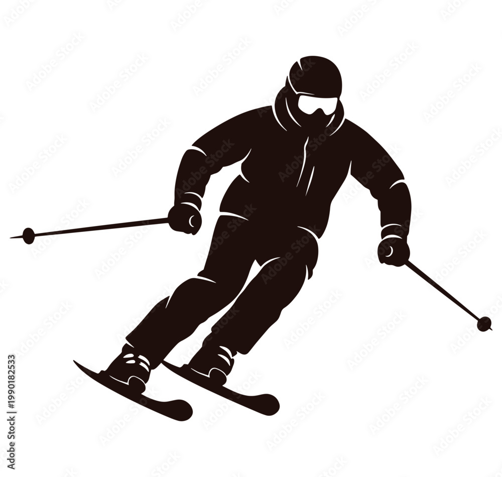 Fototapeta premium skier in winter gear skiing down a slope with ski poles