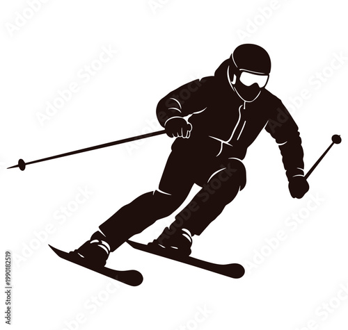 skier in motion skiing down a slope with ski poles