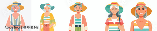 half body vector of a grandma standing with summer clothes