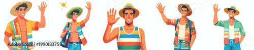 half body vector of a man standing waving hand with summer clothes