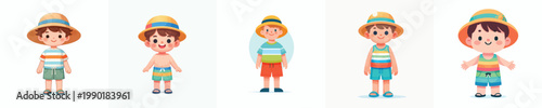 vector of a little boy standing with summer clothes