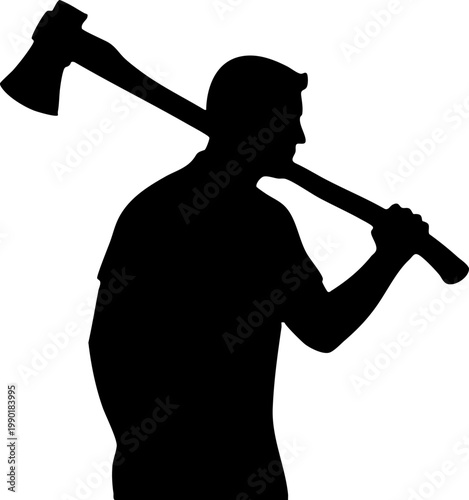 Lumberjack silhouette carrying an axe on his shoulder
